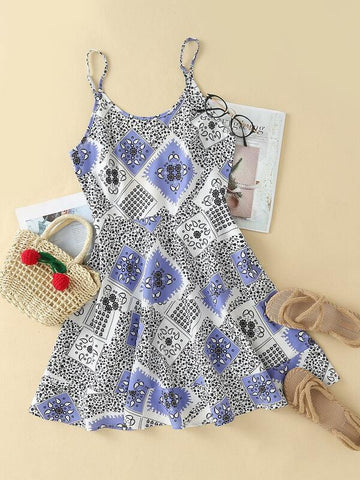 Tribal Print Backless Cami Dress - takostyle