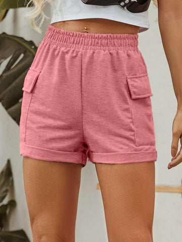Flap Pocket Elastic Waist Shorts - takostyle