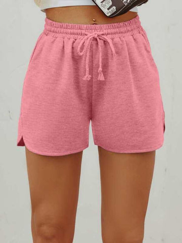 Solid Drawstring Waist Dolphin Shorts - takostyle