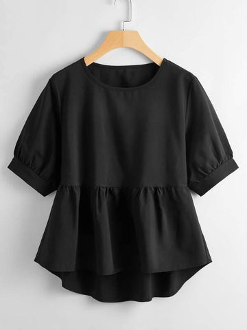 Ruffle Hem High Low Blouse - takostyle