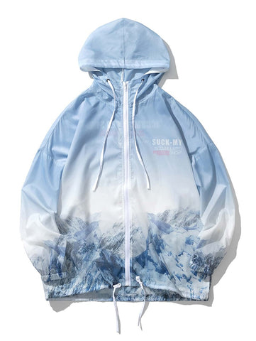 Men Landscape And Slogan Graphic Sunproof Jacket