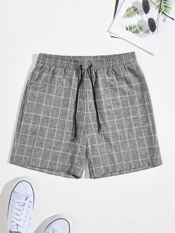 Men Drawstring Waist Plaid Shorts