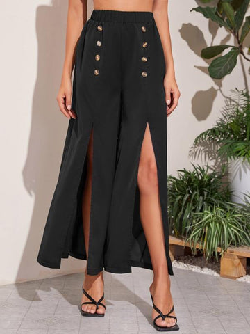 Double Breasted Split Hem Pants - takostyle