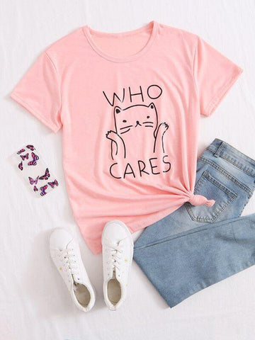 Letter & Cartoon Graphic Tee - takostyle