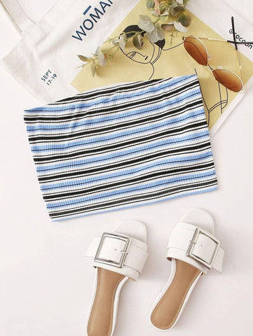 Striped Rib-knit Tube Top - takostyle