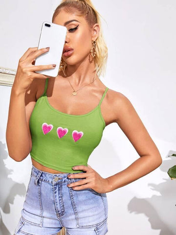 Embroidered Heart Slim Crop Cami Top - takostyle