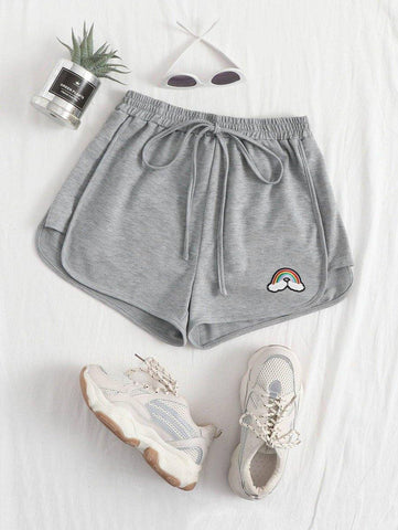 Rainbow Patched Tie Front Dolphin Shorts - takostyle