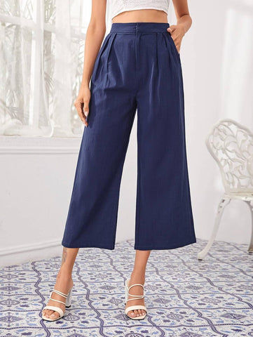 Fold Pleated Wide Leg Cropped Pants - takostyle