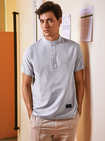 Men Letter Patched Button Front Shirt