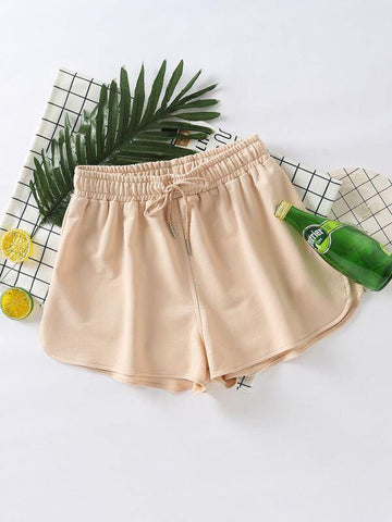 Solid Drawstring Waist Track Shorts - takostyle