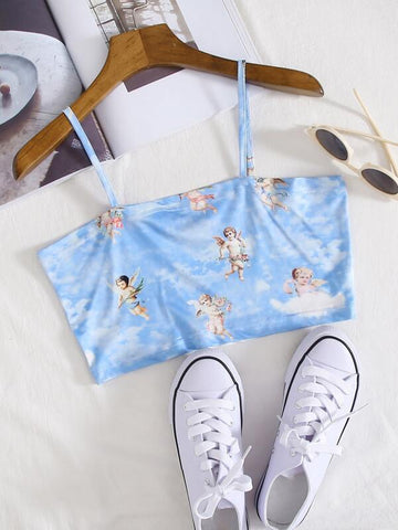 Tie Dye And Angel Print Cami Top - takostyle