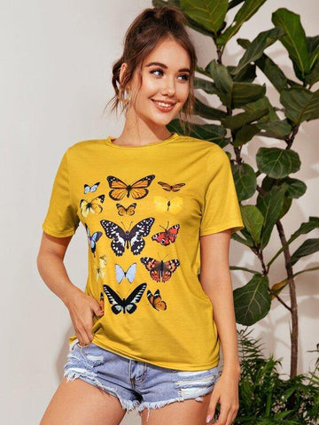 Butterfly Graphic Longline Tee - takostyle
