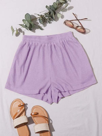 Waffle Knit Solid Shorts - takostyle