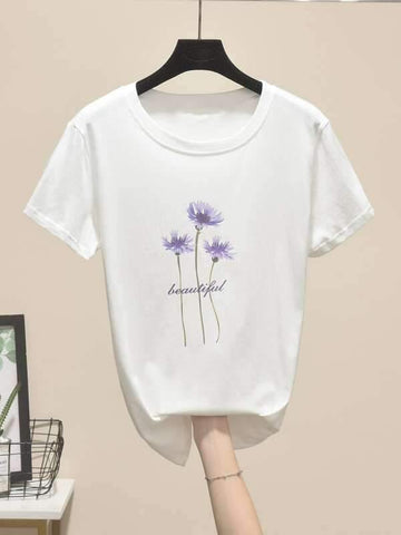 Floral & Letter Graphic Tee - takostyle