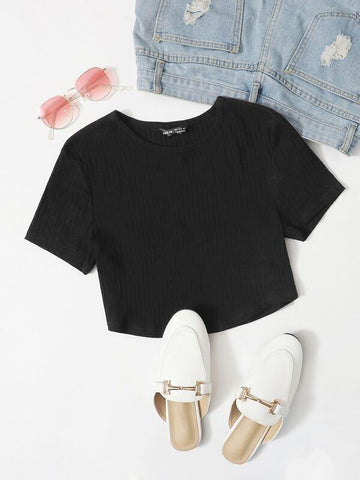 Rib-knit Crop Top - takostyle