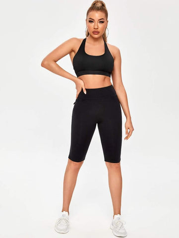 Wide Waistband Flap Pocket Biker Shorts - takostyle