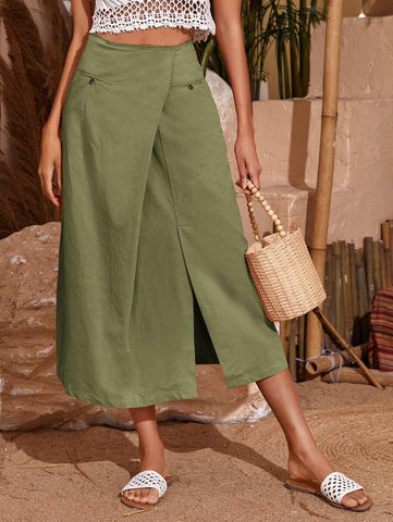 Non Functional Pocket Split Hem Skirt - takostyle