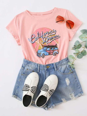 Car & Letter Graphic Tee - takostyle