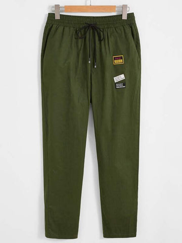 Men Drawstring Waist Patched Detail Pants