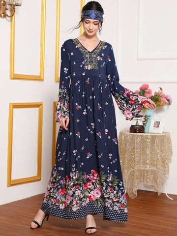 Tribal &amp; Floral Print Smock Dress - takostyle