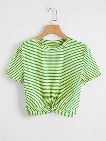 Striped Twist Hem Crop Tee - takostyle