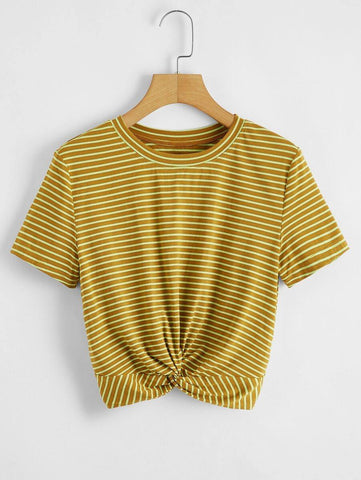 Striped Twist Hem Crop Tee - takostyle