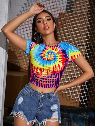 Tie Dye Crop Slim Tee - takostyle
