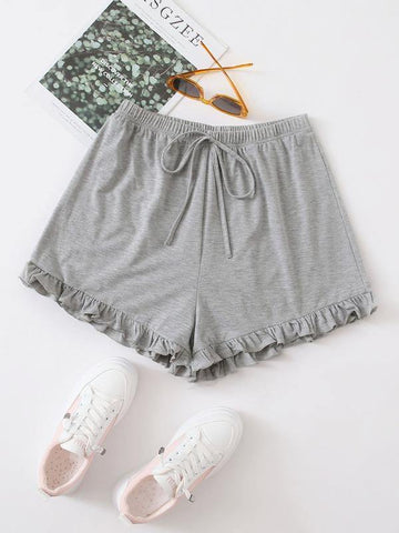 Knot Waist Frill Hem Shorts - takostyle