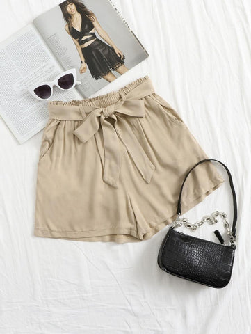 Paperbag Waist Belted Shorts - takostyle
