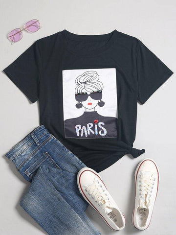 Figure & Letter Graphic Tee - takostyle