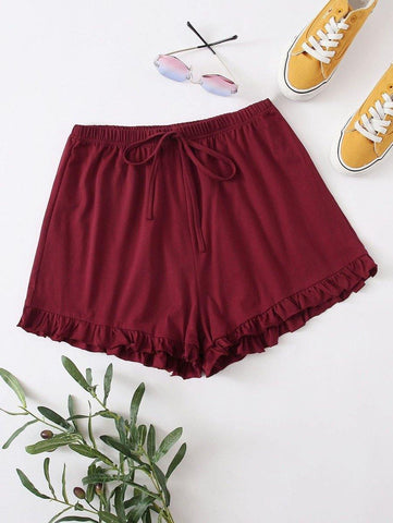 Tie Front Ruffle Hem Wide Leg Shorts - takostyle