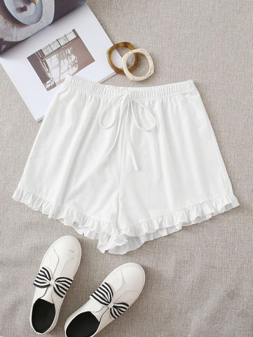 Tie Front Ruffle Hem Wide Leg Shorts - takostyle