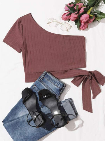 One Shoulder Tie Side Top - takostyle