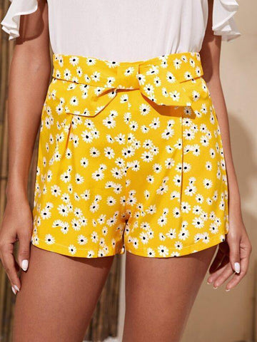 Ditsy Floral Knot Wide Leg Shorts - takostyle