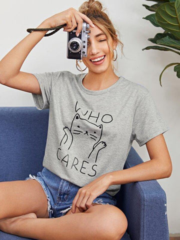 Cartoon & Slogan Graphic Tee - takostyle