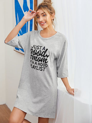 Drop Shoulder Slogan Graphic Tee Dress