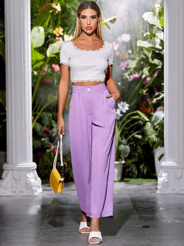 Plus Solid Slant Pocket Pants - takostyle