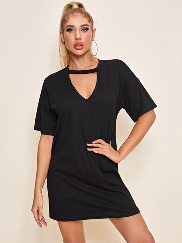 Cut Out Front Drop Shoulder Tee Dress