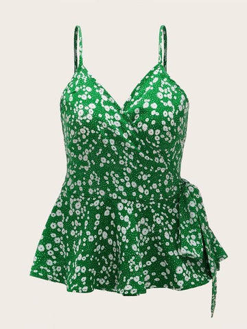 Ditsy Floral Tie Side Flounce Hem Cami Top - takostyle