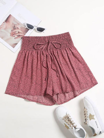 Dalmatian Print Shirred Waist Tie Front Shorts - takostyle