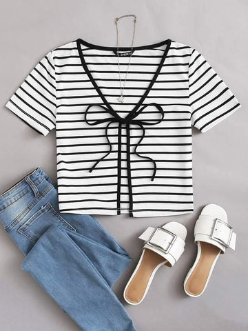 Knot Front Striped Top - takostyle