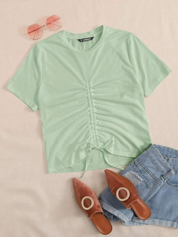 Drawstring Knot Front Top - takostyle