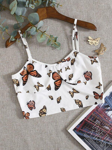 Butterfly Print Crop Cami Top - takostyle
