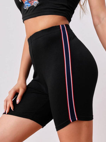 Striped Tape Side Biker Shorts - takostyle