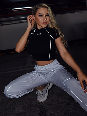 Neon Striped Letter Graphic Crop Top - takostyle