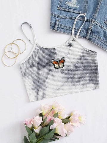 Butterfly Embroidery Tie Dye Cami Top - takostyle