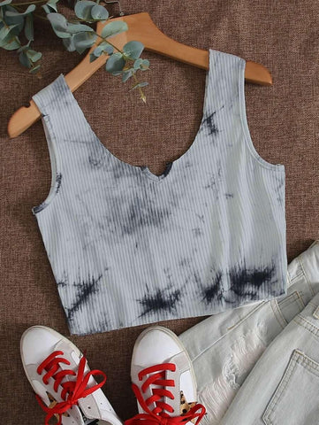 Notched Neck Crop Tank Top - takostyle