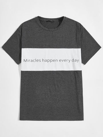 Men Two Tone Slogan Graphic Top