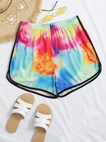 Contrast Binding Tie Dye Track Shorts - takostyle