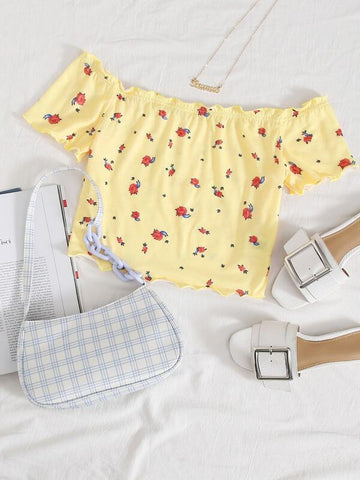 Off Shoulder Lettuce Edge Top - takostyle